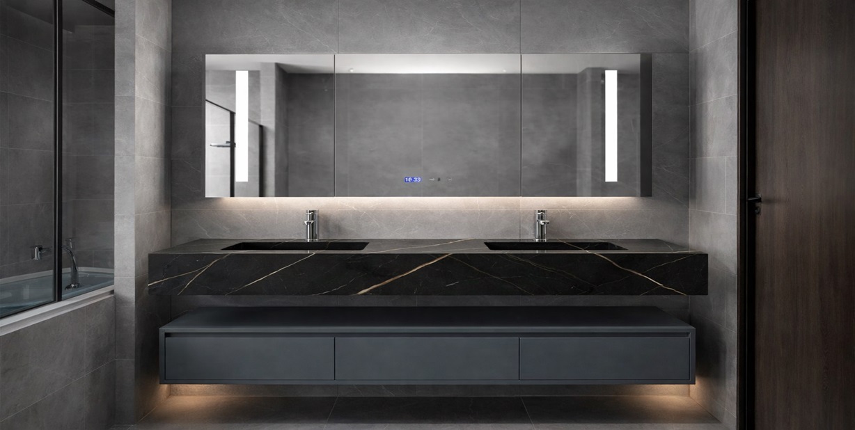 All in one bathroom sink wall mount vanity with integrated basin for hotel bathroom projects